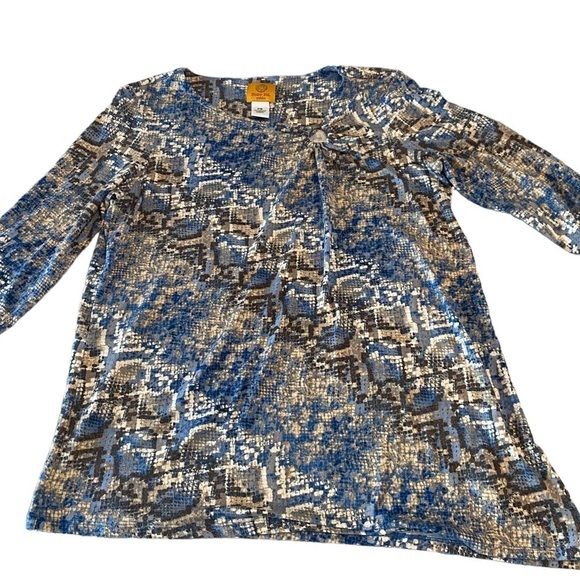 Ruby Rd. Tops - RUBY Rd Petite Small Business Casual Top Blue Brown Cream